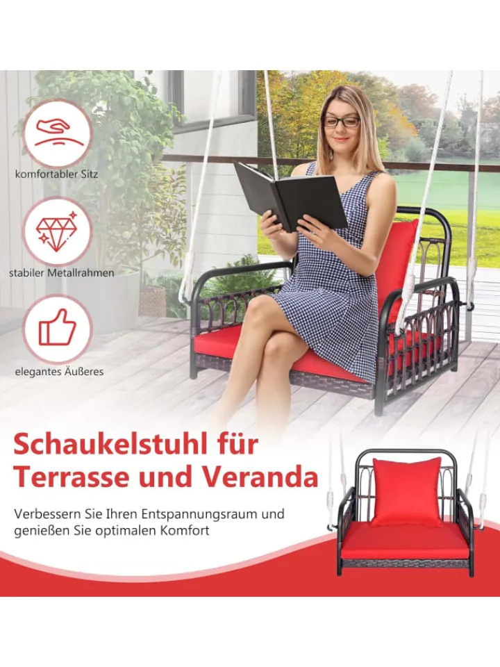 COSTWAY Gartenmöbel<Hängesessel 180kg belastbar in Rot