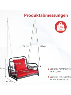 COSTWAY Gartenmöbel<Hängesessel 180kg belastbar in Rot