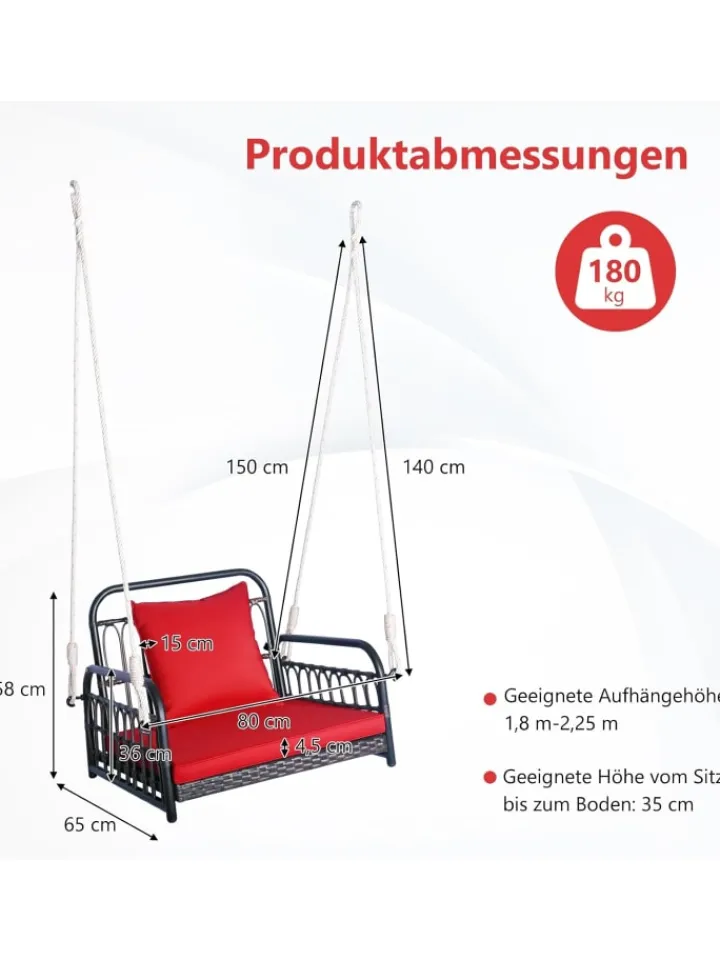 COSTWAY Gartenmöbel<Hängesessel 180kg belastbar in Rot