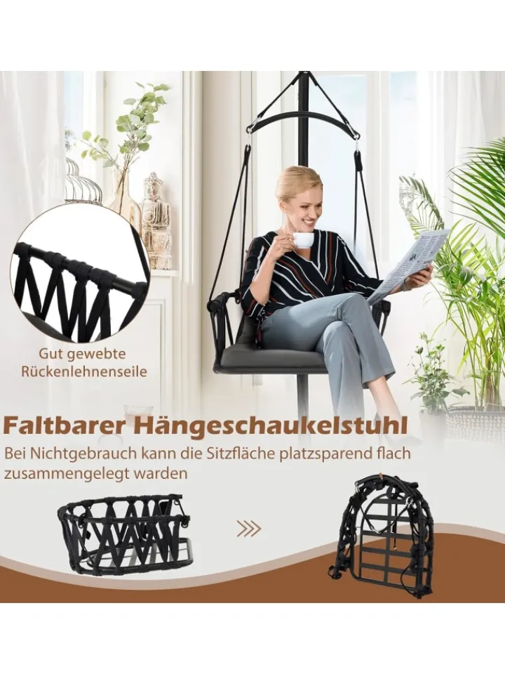 COSTWAY Gartenmöbel<Hängesessel mit Gestell & Aufhängegurt bis 150kg in Grau