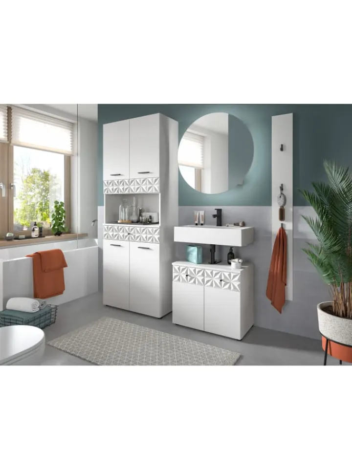 xonox.home Badezimmermöbel<Hochschrank breit in weiß Melamin/weiß Melamin - (B) 70 x (H) 187 x (T) 34