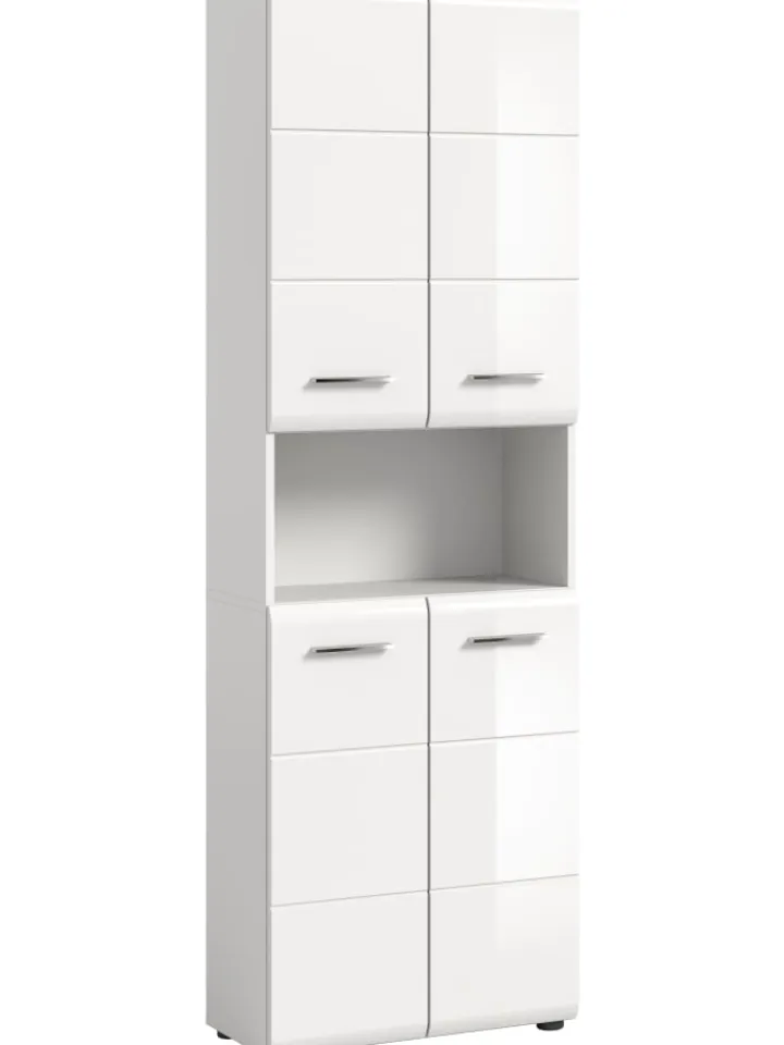 xonox.home Badmöbel|Badezimmermöbel<Hochschrank breit in Weiß/Weiß Hochglanz - (B) 60 x (H) 185 x (T) 30