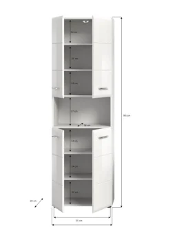 xonox.home Badmöbel|Badezimmermöbel<Hochschrank breit in Weiß/Weiß Hochglanz - (B) 60 x (H) 185 x (T) 30