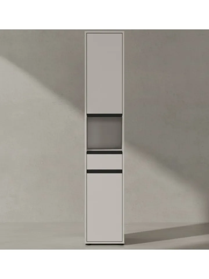 KADIMA DESIGN Badezimmermöbel<Hochschrank HAMBURG Soft-Close Badschrank schmal Badregal in Steingrau