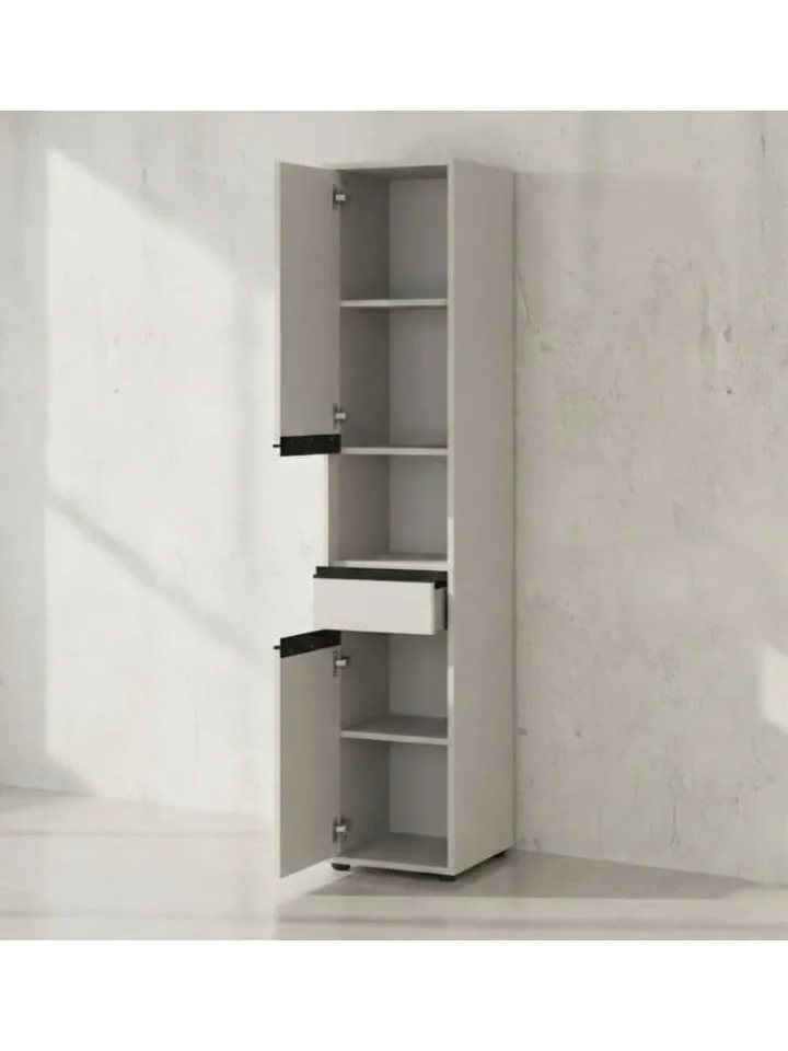 KADIMA DESIGN Badezimmermöbel<Hochschrank HAMBURG Soft-Close Badschrank schmal Badregal in Steingrau