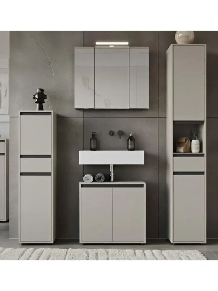KADIMA DESIGN Badezimmermöbel<Hochschrank HAMBURG Soft-Close Badschrank schmal Badregal in Steingrau