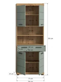 xonox.home Badmöbel|Badezimmermöbel<Hochschrank in Artisan Eiche/Salbei - (B) 74 x (H) 191 x (T) 31