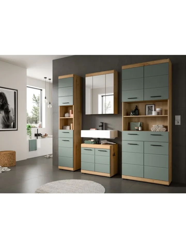 xonox.home Badmöbel|Badezimmermöbel<Hochschrank in Artisan Eiche/Salbei - (B) 74 x (H) 191 x (T) 31