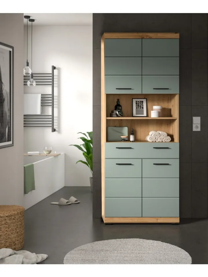 xonox.home Badmöbel|Badezimmermöbel<Hochschrank in Artisan Eiche/Salbei - (B) 74 x (H) 191 x (T) 31