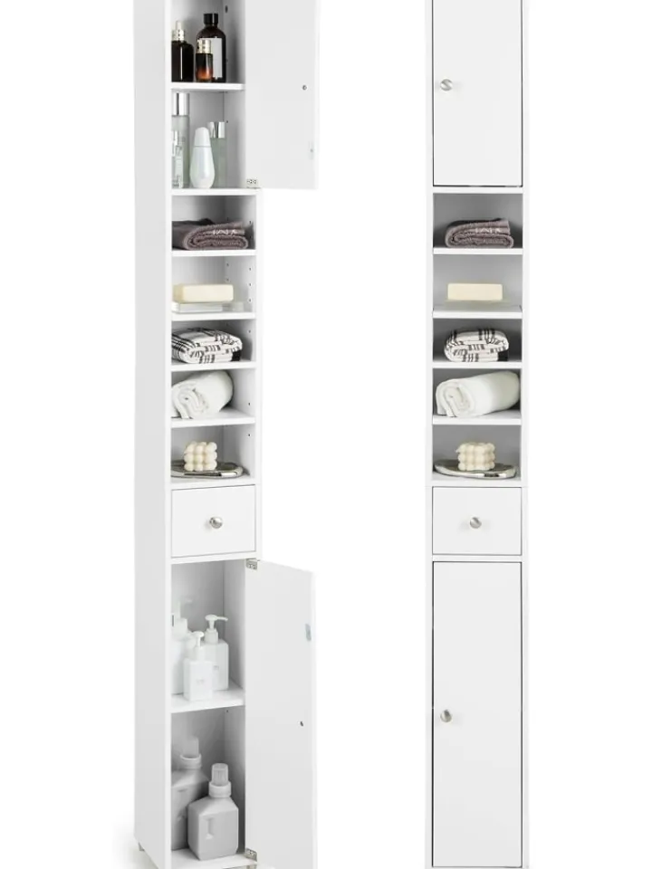 COSTWAY Badmöbel|Badezimmermöbel<Hochschrank schmal 180 cm in Weiß