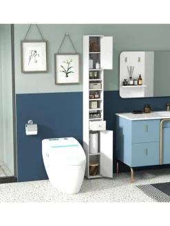COSTWAY Badmöbel|Badezimmermöbel<Hochschrank schmal 180 cm in Weiß
