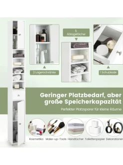 COSTWAY Badmöbel|Badezimmermöbel<Hochschrank schmal 180 cm in Weiß