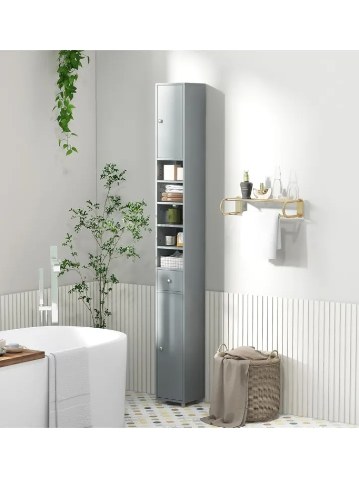 COSTWAY Badezimmermöbel|Badmöbel<Hochschrank schmal 180 cm in Grau