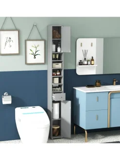 COSTWAY Badezimmermöbel|Badmöbel<Hochschrank schmal 180 cm in Grau
