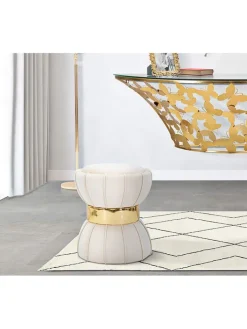 Mauro Ferretti Sitzmöbel<Hocker "Flower" in Weiß/ Gold - (H)44 x Ø 40 cm