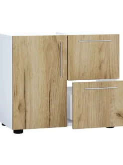 VCM Badezimmermöbel<Holz Badmöbel Badunterschrank Flandu Schublade in Weiß / Honig-Eiche