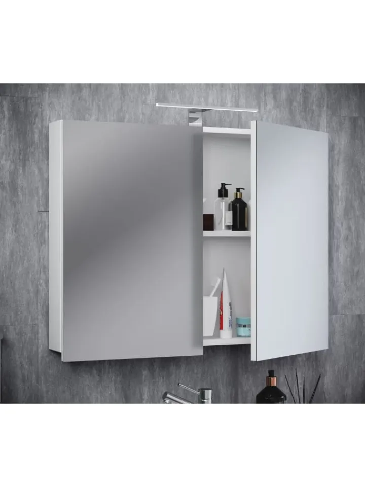 VCM Badezimmermöbel<Holz Badmöbel Spiegelschrank Spiegel Badinos 80 cm in Weiß