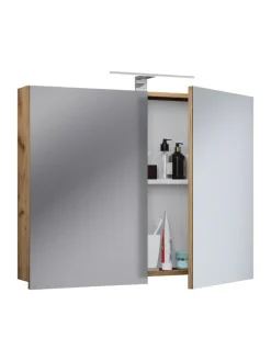 VCM Badmöbel|Badezimmermöbel<Holz Badmöbel Spiegelschrank Spiegel Badinos 80 cm in Honig-Eiche