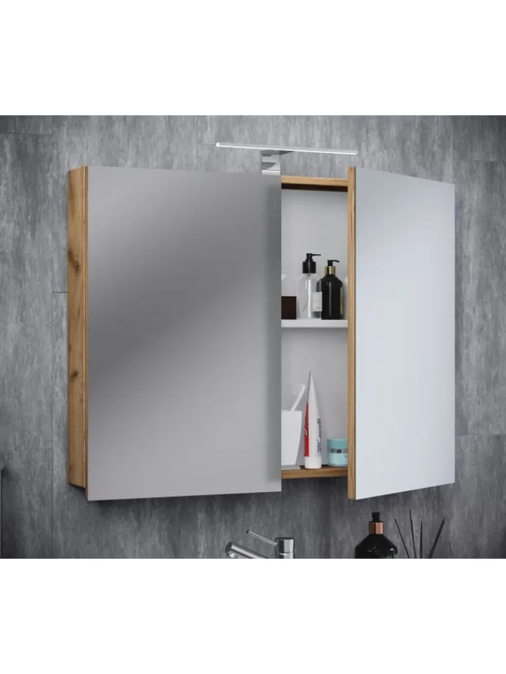 VCM Badmöbel|Badezimmermöbel<Holz Badmöbel Spiegelschrank Spiegel Badinos 80 cm in Honig-Eiche