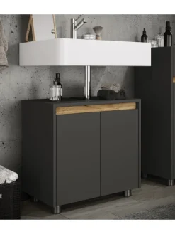 VCM Badmöbel<Holz Badschrank Badunterschrank Waschbecken Cosila in Anthrazit / Honig-Eiche