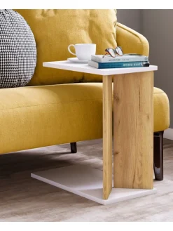 VCM Tische<Holz Beistelltisch Couchtisch Sofatisch Nachto M in Weiß / Honig-Eiche