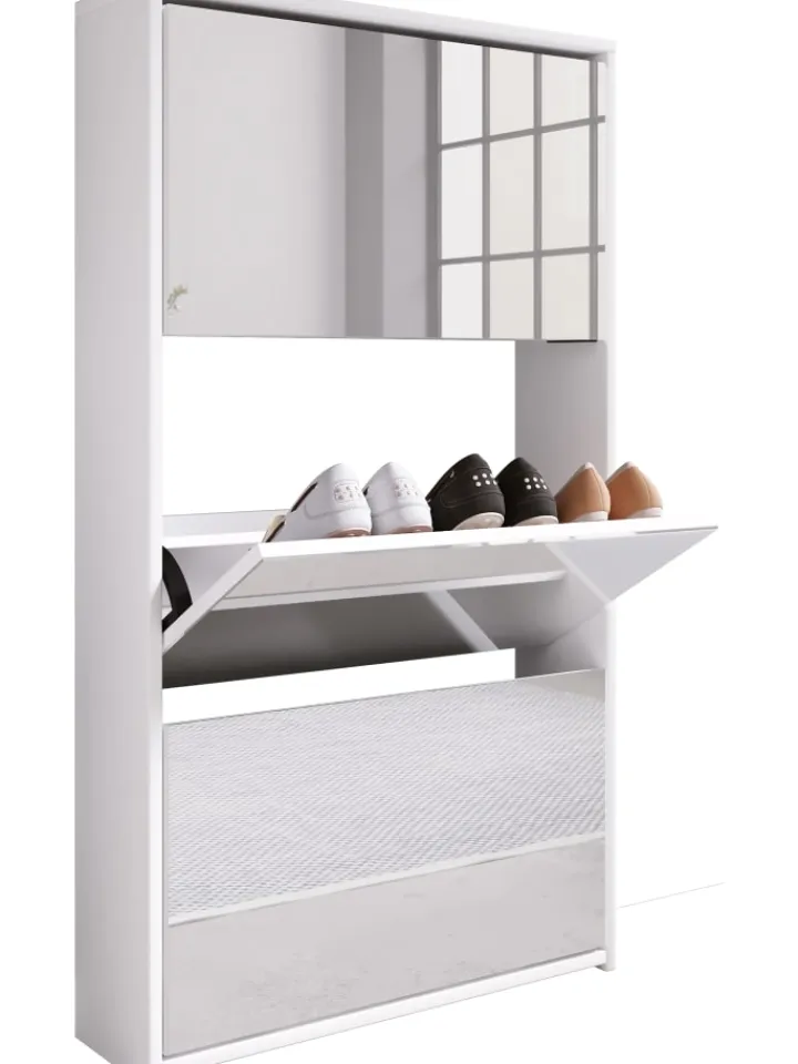 VCM Garderoben<Holz Schuhschrank Schuhkipper Spiegel Stido XL in Weiß