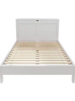 ABRIHOME Betten & Matratzen<Holzbett Doppelbett mit Lattenrost und Nachttischen 140x200cm in Weiß