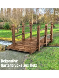 COSTWAY Gartendekoration<Holzbrücke 150x67x55 cm in Braun