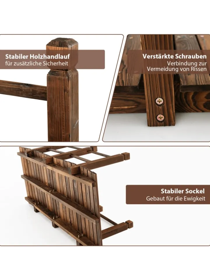 COSTWAY Gartendekoration<Holzbrücke 150x67x55 cm in Braun