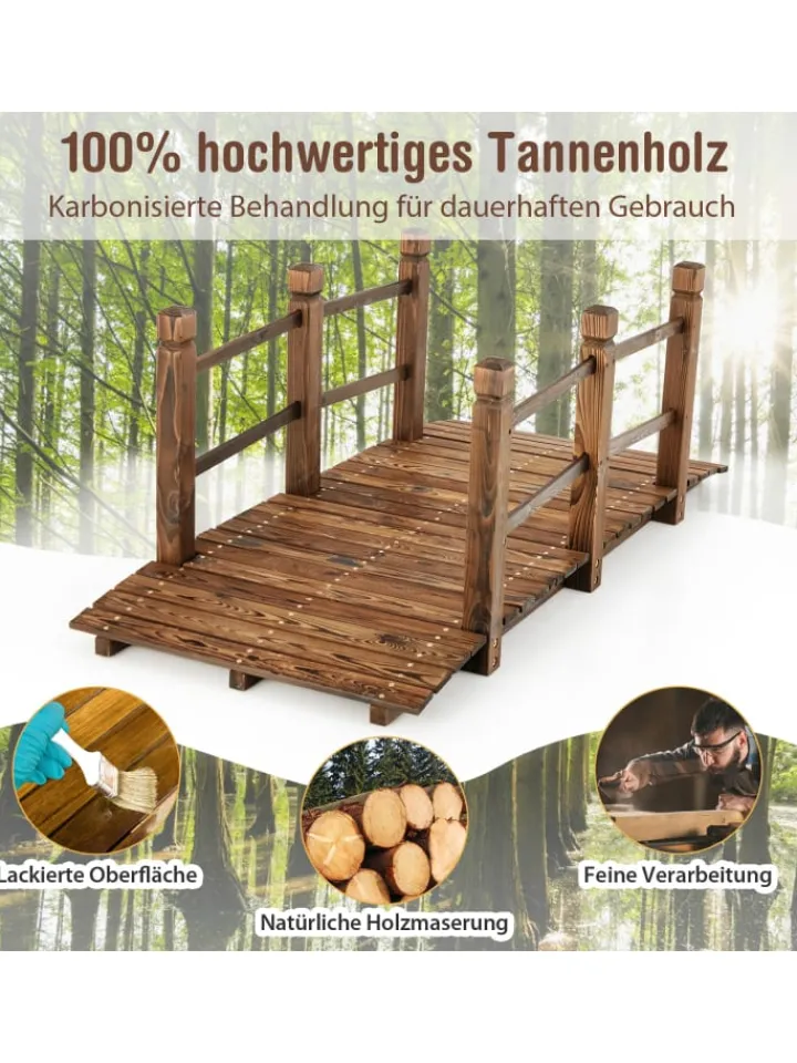 COSTWAY Gartendekoration<Holzbrücke 150x67x55 cm in Braun