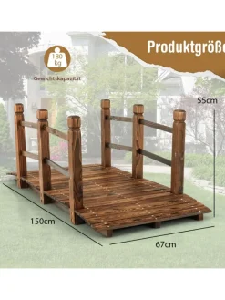 COSTWAY Gartendekoration<Holzbrücke 150x67x55 cm in Braun