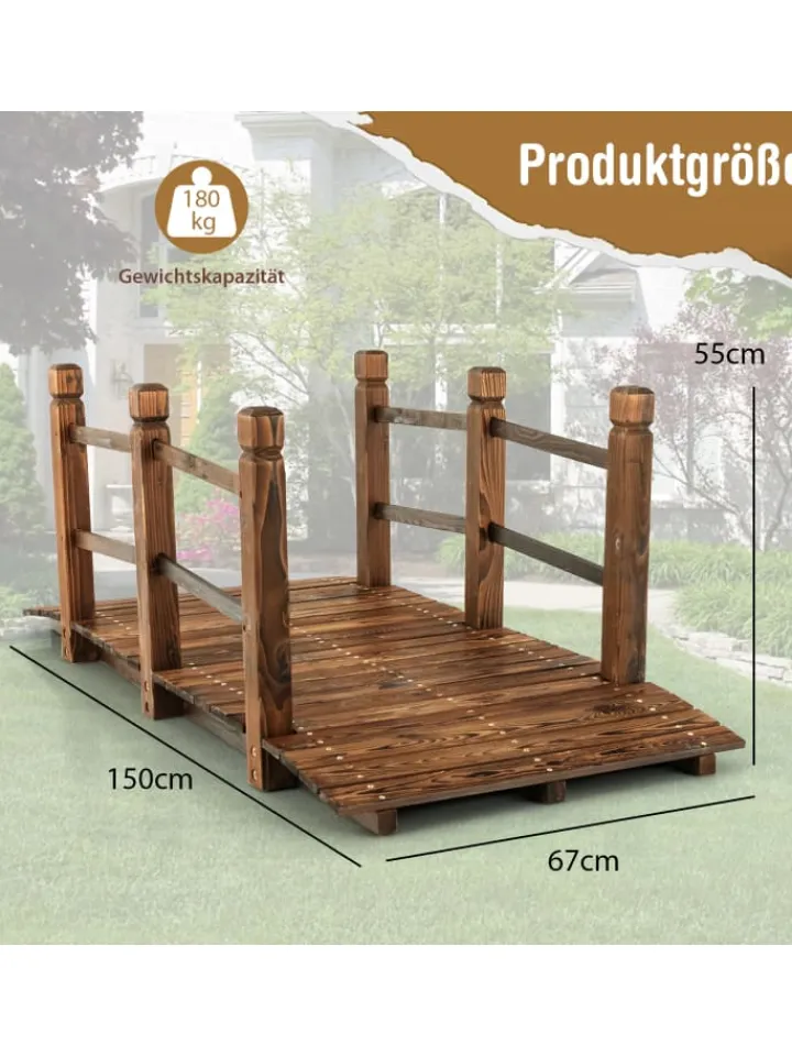 COSTWAY Gartendekoration<Holzbrücke 150x67x55 cm in Braun