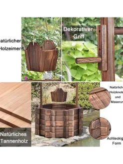 COSTWAY Gartendekoration<Holzbrunnen mit Dach in Braun