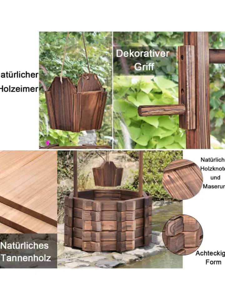 COSTWAY Gartendekoration<Holzbrunnen mit Dach in Braun