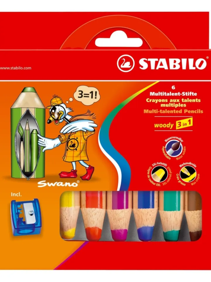 STABILO Hörbücher<Holzfarbstift woody 3 in 1 Kartonetui mit 6 Stiften und 1 Spitzer