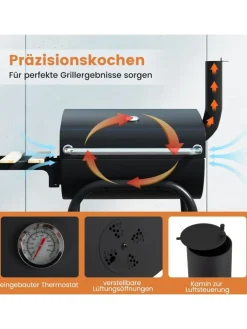 COSTWAY Grillen<Holzkohlegrill Grillwagen 84,5 x 49 x 110,5 cm in Schwarz
