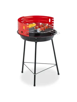 relaxdays Grillen<Holzkohlegrill in Schwarz/ Rot - Ø 37 cm