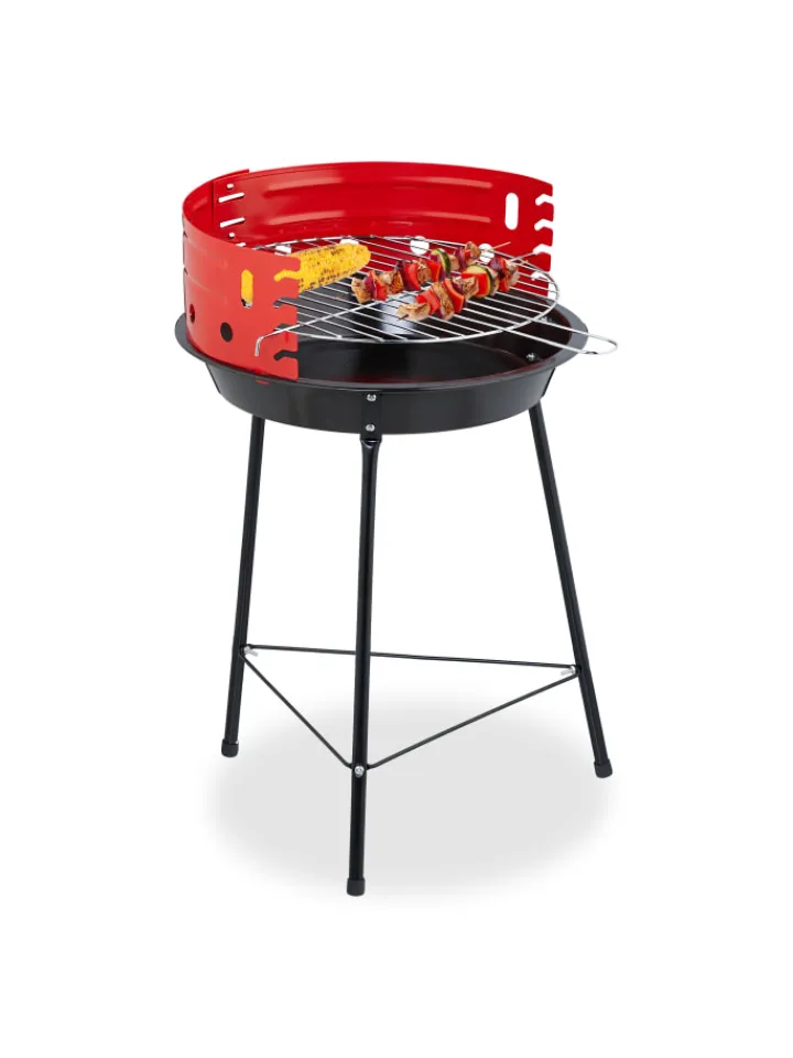 relaxdays Grillen<Holzkohlegrill in Schwarz/ Rot - Ø 37 cm