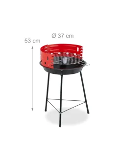 relaxdays Grillen<Holzkohlegrill in Schwarz/ Rot - Ø 37 cm