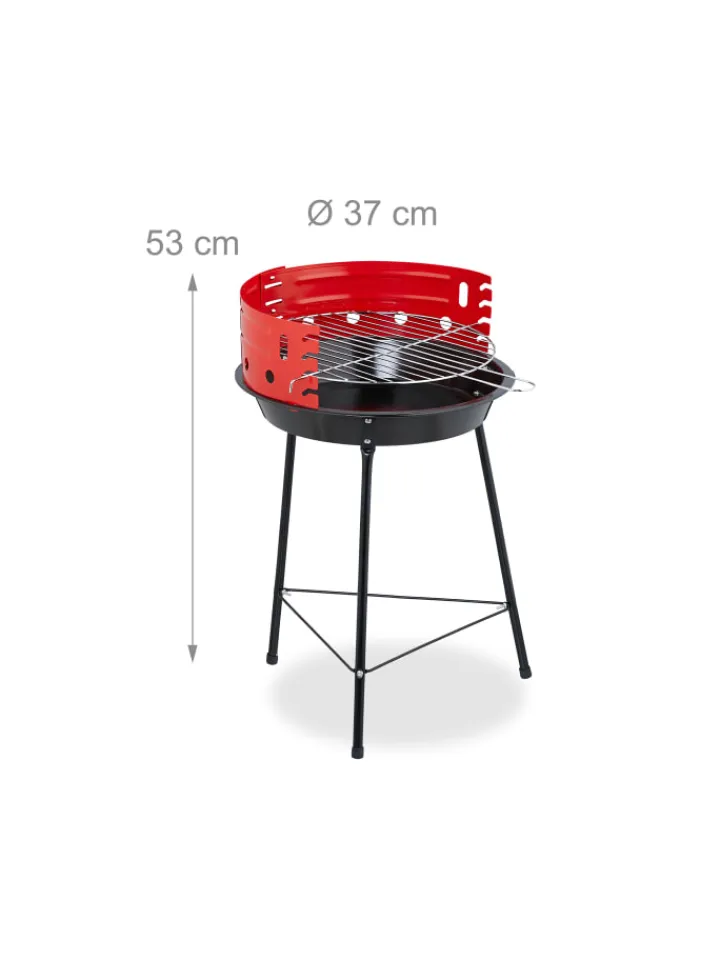 relaxdays Grillen<Holzkohlegrill in Schwarz/ Rot - Ø 37 cm