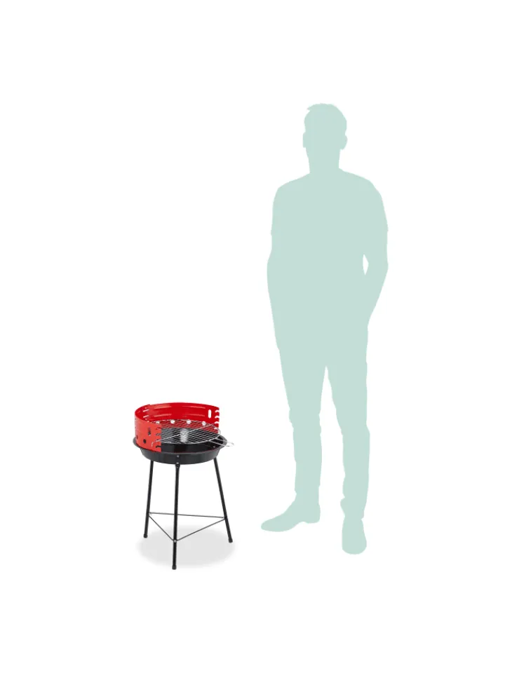 relaxdays Grillen<Holzkohlegrill in Schwarz/ Rot - Ø 37 cm