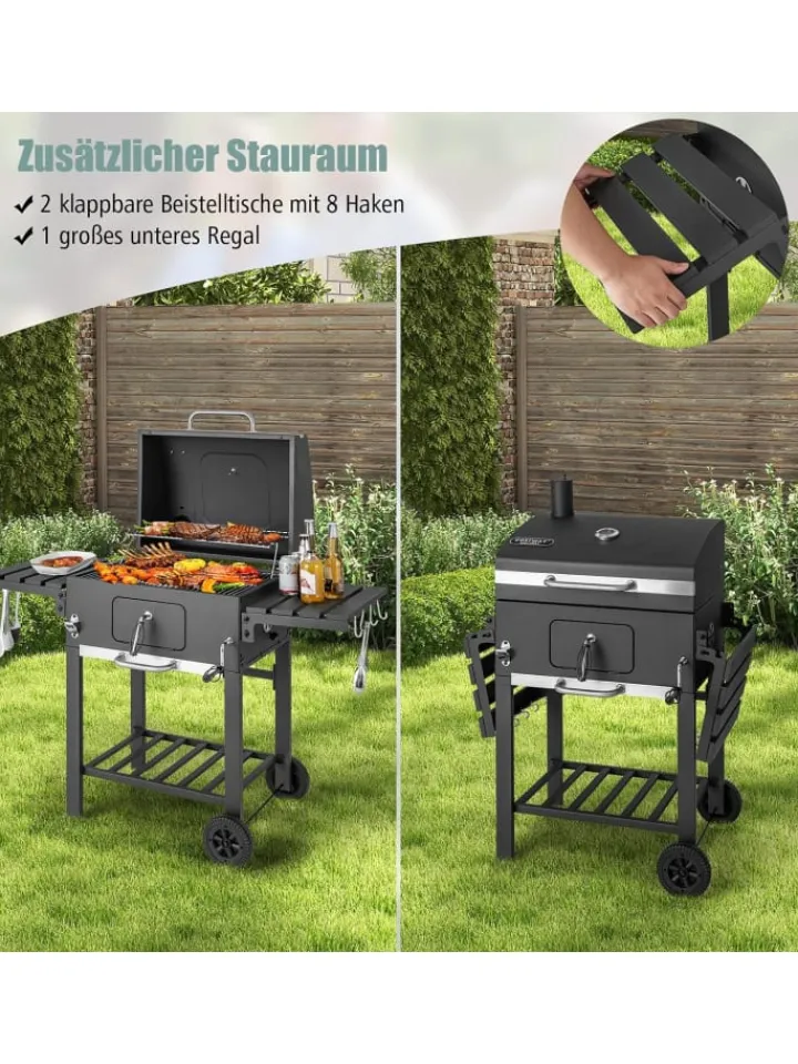 COSTWAY Grillen<Holzkohlegrill mit Deckel XXL in Schwarz
