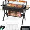 COSTWAY Grillen<Holzkohlegrill mit Windschutz in Schwarz