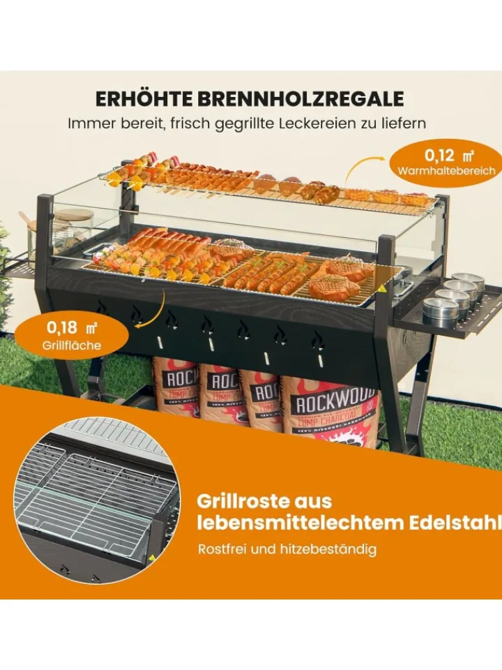 COSTWAY Grillen<Holzkohlegrill mit Windschutz in Schwarz