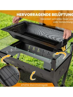 COSTWAY Grillen<Holzkohlegrill mit Windschutz in Schwarz