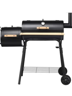 COSTWAY Grillen<Holzkohlegrill Räucher-/Grillfunktion 2 in 1 in Schwarz