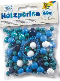 folia PAPER Kreativbedarf & Do-It-Yourself<Holzperlen in Blau - 60 g