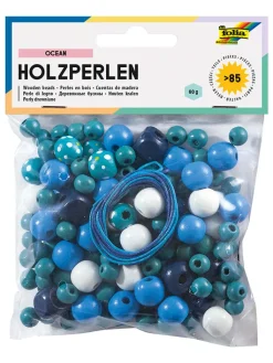 folia PAPER Kreativbedarf & Do-It-Yourself<Holzperlen in Blau - 60 g