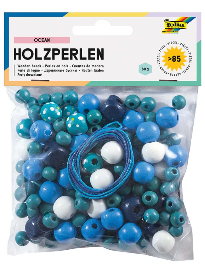 folia PAPER Kreativbedarf & Do-It-Yourself<Holzperlen in Blau - 60 g