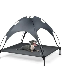 COSTWAY Hunde<Hundebett mit Baldachin XL in Grau